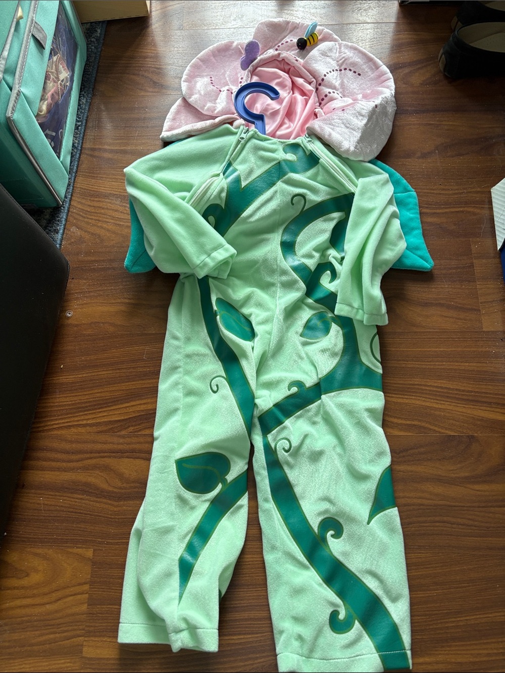 Halloween Green Flower Costume Jumpsuit Attached Pink Flower Petal Hood